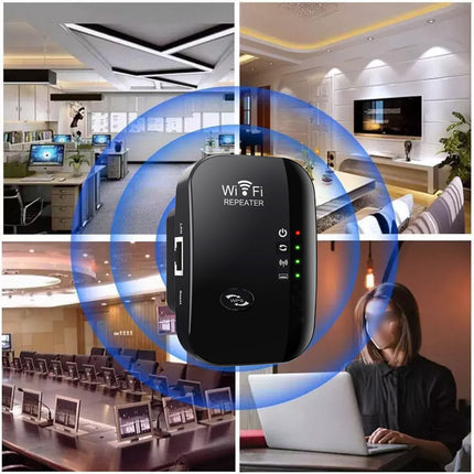 Black WiFi repeater with UK plug