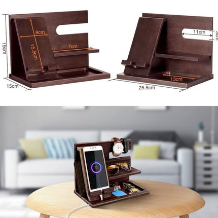 Wooden bedside organiser phone docking station
