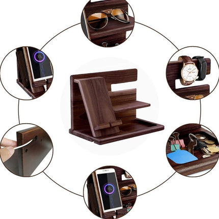 Wooden desk organiser with phone stand