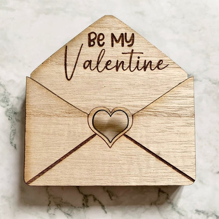 Wooden Valentine’s envelope with heart cut-out